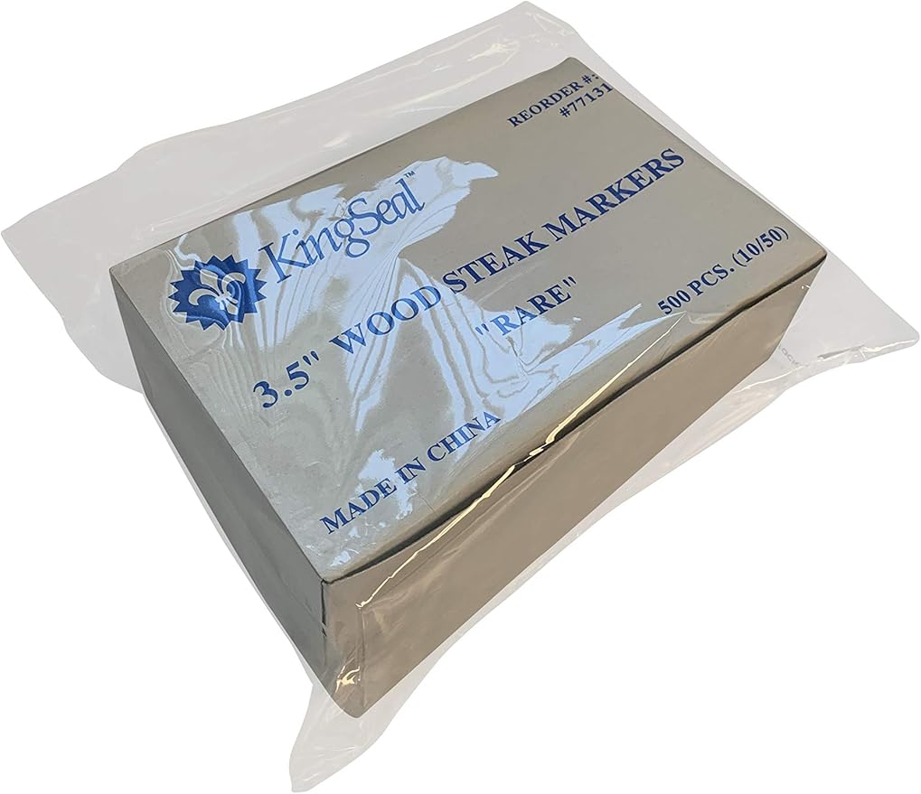 KingSeal 5000 Count 3.5 Inch Natural Birch Wood Steak Markers, Heat Stamped, Eco Friendly, Stamped Rare, Commercial Bulk Pack - 10 Boxes x 500