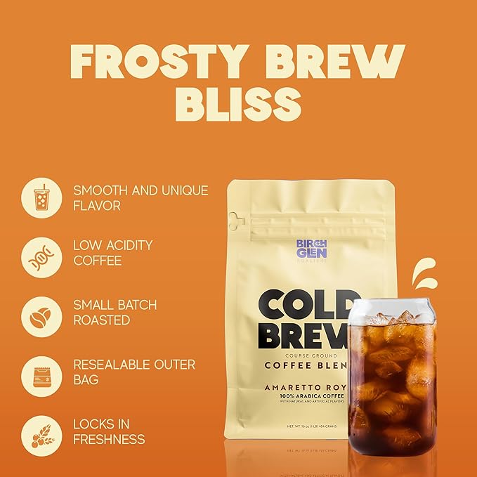 Birch Glen Roasters Cold Brew Coffee | Flavored Coarse Ground Coffee | Medium Roast | Artisanal Roasting | 100% Arabica |1 LB Bag | S'mores