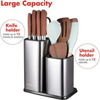 RedCall Kitchen Knife Holder,Stainless Steel Universal Knife Block Without Knives for Countertop,Modern Knife Utensil Holder for Counter,Edge-Protect Knife Storage Organizer (Stainless Steel (Silver))