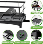 Dish Drying Rack, Large Capacity Dish Drainers for Kitchen Counter with Removeable Cutlery Holder, Rustproof & Sturdy Auto-Drain Multifunctional Organizer for Plates,Cups,knife fork Storage Essentials