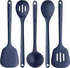 Silicone Kitchen Cooking Utensil Set: U-Taste High Heat Resistant 13.6in Kitchen Gadgets, BPA Free Non Stick Rubber Cook Accessories For Stir Frying, Serving, Basting, Mixing (5 Pieces, Midnight Blue)