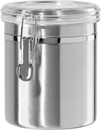 OGGI Stainless Steel Kitchen Canister 52 fl oz - Airtight Clamp Lid, Clear See-Thru Top - Ideal for Kitchen Storage, Food Storage, Pantry Storage. Large Size 5" x 6".