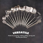 18/10 Stainless Steel Cooking Utensils Set - 16 PCS All Metal Serving Utensils, Kitchen Tools - Whisk, Masher, Fork, Tongs, Solid/Slotted Spoon, Spatula, Turner, Ladle, Skimmer, Pasta, Large Spoon Set