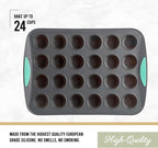Trudeau 24-Cup Silicone Muffin Pan – Hybrid Non-Stick Bakeware with Steel Frame, Flexible Silicone with Hard Lining to Hold Shape, BPA-Free, Dishwasher Safe, Heat Safe to 428°F, Grey/Mint