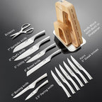 KINGSTONE Kitchen Knife Set with Block, 14 Pcs German Stainless Steel Knife Set with Built-in Sharpener, Dishwasher Safe Knife Block Set(natural, 14pcs)