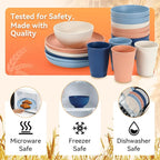 Wheat Straw Dinnerware Sets,64-Piece Plates and Bowls Sets for 8-Unbreakable,Reusable Plastic Dish Set-Dinner Plate/Dessert Plate/Cereal Bowl/Cup/Utensils-Microwave Dishwasher Safe 64P-Seaside color