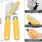 Beneno Heavy Duty Hand Can Opener Manual with Magnet, Durable Sharp Carbon Steel Blade Smooth Cutting, Big Effort-Saving Knob, Soft Grip Handle, Multifunctional Kitchen Tool with Bottle Opener, Yellow