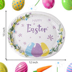 WDF 50Pack Easter Paper Plates - Oval Paper Plates 10" x 12" for Party Supplies Easter Eggs Large Disposable Platter for Easter Serving Tray