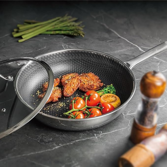 Pots and Pans Set,12 Inch Hybrid Nonstick Frying Pan & 5QT Stockpot,3 PCS Silicone Kitchen Utensils Set