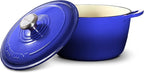Signature Enameled Cast Iron Dutch Oven, Non-Stick Serving Pot with Tight Fitting Lid for Perfect Roasting, Baking, Sauteing, and Bread Making | 10Q (9.5L) - Indigo Blue