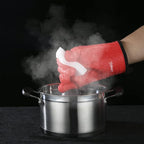 Kitchen Oven Gloves - Silicone and Cotton Double-Layer Heat Resistant Oven Mitts/BBQ Gloves/Grill Gloves - Perfect for Baking and Grilling - 1 Pair (Small, Red)