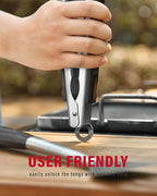 Stainless Steel BBQ Tool Set | Dark-Dyed Wood Handles | Heavy Duty Grilling Accessories | 3-Piece Outdoor Barbecue Grill Utensil Set with Spatula, Fork, and Tongs - Ideal Gift for Men…