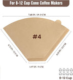 Natural Unbleached Coffee Filters, Size for 8-12 Cup Drip Coffee Makers, Cone Shape Design Prevents Leaks & Blowouts, Disposable for Pour Over & Automatic Machines