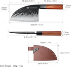 FINDKING Dynasty Series Serbian Chefs Knife with Leather Sheath, Heavy Duty Meat Cleaver, 9Cr18MoV High Carbon Steel Blade, African Rosewood Octagonal Handle, for Meat, Chicken Bones, 6.5 Inches