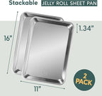 Ultra Cuisine Jelly Roll Baking Sheet Pan Set of 2- Professional Bakeware for Roasting & More - Food-Safe, Warp Resistant, Bake Trays for Oven - Rimmed Cookie Sheets for Baking (Aluminum 16 x11")