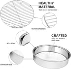 E-far 8-inch Round Cake Pan with Rack Set, Stainless Steel Cake Pans Tins and Baking Cooling Racks, Non Toxic & Healthy, Mirror Polished & Dishwasher Safe - 4 Pieces (2 Pans + 2 Racks)
