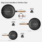 YUTANN 8&10&12 Inch Non-stick Cast Iron Skillet,Enameled Pre-seasoned Frying Pan with Detachable Handle,Lightweight,Dishwasher Oven Safe (500°F)