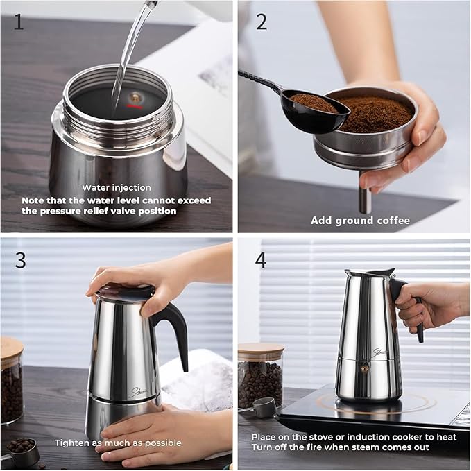 Coffee Maker 9 Cup Moka Pot Stainless Steel Percolator coffee pot Espresso Maker, Compatible with Gas, Electric, Ceramic, and Induction stovetops(15 fl oz/450 ml)