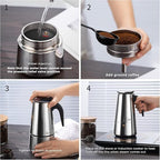 Coffee Maker 9 Cup Moka Pot Stainless Steel Percolator coffee pot Espresso Maker, Compatible with Gas, Electric, Ceramic, and Induction stovetops(15 fl oz/450 ml)