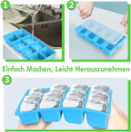 Large Ice Cube Molds 2 Pack, FURNSII Silicone Ice Cube Tray for Freezer with Lid, 8 Giant Square Cubes, Easy Release Stackable Ice Molds for Whisky Cocktails (Black)
