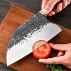 Smith Chu Handmade Forged Serbian Meat Cleaver Knife with Sheath Chef's knvies Full Tang Butcher Knife Outdoor Meat Vegetable Cleaver for Family, BBQ or Camping Gift for Dad