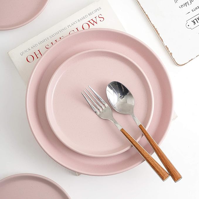 Stone Lain Albie Stoneware 32-Piece Modern Dinnerware Set, Kitchen Plates and Bowls Sets, Dish Set for 8, Pink