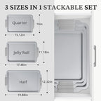 BRONYPRO Non Stick Ceramic Baking Sheet Pan Set of 3, Natural Non Toxic Cookie Sheets for Baking - PFOA, PTFE Free, Aluminized Steel Oven Trays for Cooking with Silicone Handles, Light Gray