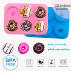 LeLehome 2PCS Donut Molds Pan, Silicone Non-Stick Donut Maker for Doughnut Baking Semi Sphere Cake Bread 6 Holes Bakeware Kitchen Tools, Pink & Blue