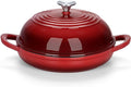 E-far Dutch Oven for Sourdough Bread Baking, 6 Qt Round Enameled Cast Iron Dutch Oven for Homemade Artisan Bread, Dome Lid & Shallow Base, Matte Black Interior & Durable, Oven-Safe to 500℉, Red
