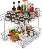 FULGENTE Chrome Finish Pull Out Drawer Cabinet Organizer 2 Tier (14" W X 18" D) Sliding Drawers For Kitchen Cabinets Cookware Organizer Drawer For Cabinet Slide Out Shelves