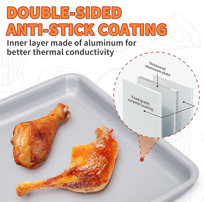 Non-Stick Ceramic Baking Sheet Set of 2, 15 * 10 inch Naturally Slick Ceramic Coating - Non-Toxic, PTFE & PFOA Free - Perfect for Baking, Roasting, and More (Baking Sheet & Grill Net)