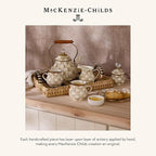 MACKENZIE-CHILDS Enamel Pedestal Platter, Round Cake Stand, Large, Brown-and-White Mocha Check