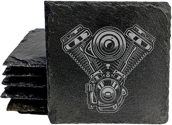 Rev Up Your Ride: V-Twin Engine Coasters for Bikers - Square Slate - Set of 4