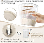 SOLIGT 2 Pack Overnight Oats Containers with Lids, Folding Spoons and Divided Compartments for Fruit & Nuts, Small Glass 16oz Mason Jars for Oatmeal Yogurt Parfait (2 Set-Oat White/Oat White)