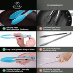 Zulay Stainless Steel Kitchen Tongs with Silicone Tips - Set of 2 (9” & 12”) Locking Cooking Tongs with Non-Slip Grip - Heat Resistant, BBQ Food Tongs for Non-Stick Cooking Pans (Silver/Light Blue)