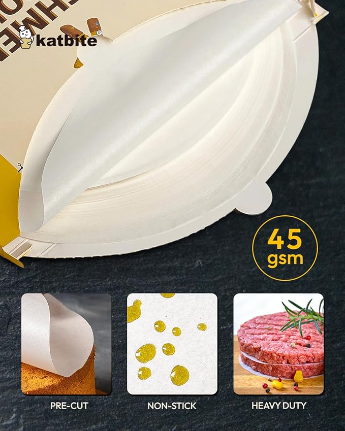 Katbite 400Pcs 6 Inch Parchment Paper Rounds, Round Parchment Paper for Cake Baking, Patty Separating, Tortilla Wrapping(2 Pack of 200Pcs)