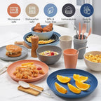Wheat Straw Dinnerware Sets,48-Piece Black Plates and Bowls Sets for 6-Unbreakable,Reusable Plastic Dish Set-Dinner Plate/Dessert Plate/Cereal Bowl/Cup/Utensils-Microwavable Dishwasher Safe 48P-Black