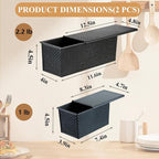 SS&CC Pullman Loaf Pan with Lid 2-Pack, 2.2lb & 1lb Carbon Steel Bread Pan for Homemade Sourdough & Sandwich Bread | Nonstick Bakeware, Heavy Duty & Easy Clean (Black, 1lb+2.2lb)