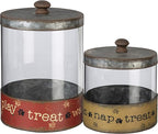 Primitives by Kathy Rustic Pet Tin Bins - Dog Food & Toy Storage Set, 'Toys & Beware of Wigglebutts' Themed Containers