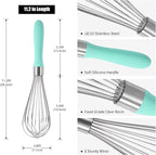 18/8 Stainless Steel Balloon Whisk, Doosu Kitchen Whisk for Cooking Handheld Egg Beater with Rust-Proof Sturdy Wires & Non-Slip Silicone Handle for Beating, Stirring, Blending (8 Wires, Aqua Sky)