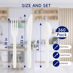 JOLLY CHEF 360 Count White Plastic Silverware Heavy Duty, 180 Forks, 120 Spoons, 60 Knives, Heat ResistantPlastic Utensils Set, Disposable Cutlery set, Premium Clear Utencils for Party, Thanksgiving