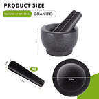 Mortar and Pestle Set,Heavy Duty,Unpolished Granite,5Inch-1.5Cup Capacity,Grinder for Spices and Seeds,Grinding,Crushing and Mashing Spices,Nuts,for Guacamole,Garlic Sauce,Black.