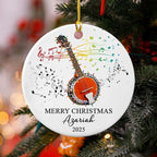 Personalized Banjo Musical Ceramic Ornament Gift for Banjo Player Daughter Son Dad Mom Friends, Customized Text Year Name Banjoist Christmas Ornament 2025, Unique Banjos Instrument Ceramic Ornaments