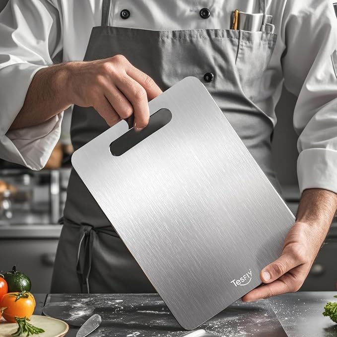 2 Pack Titanium Cutting Board- 100% Pure Titanium Cutting Boards For Kitche,Easy to clean,Double-sided food-grade Cutting Board For Cutting Meats, Fruits And Vegetables,M + L