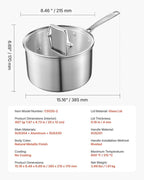 VEVOR 4 QT Saucepan, Stainless Steel Saucepan with Glass Lid, Multipurpose Nonstick Stainless Steel Small Cooking Sauce Pot with Ergonomic Handle, Friendly for Oven, Dishwasher, Induction Cooker