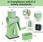 Rotary Cheese Grater with 5 Blades, Large Food Tube, Safety Food Pusher, Strong Suction Base, Mint Green