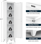 67" Tall Narrow Bathroom Metal Storage Cabinet with 4 Adjustable Shelves, Freestanding 5 Tier Slim Pantry Storage Cabinet for Small Space, White