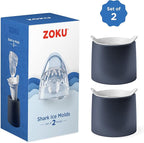 ZOKU Set of 2 Silicone Ice Molds, Shark - Large Shark Ice Cube Molds for Craft Cocktails, Keep Drinks Colder Longer with Less Dilution, Easy-Release, BPA-Free