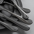 KINGSTONE 60 Piece Teardrop Silverware Set for 12, 18/10 Stainless Steel Flatware Set, Modern Design Cutlery Set for Home/Hotel/Wedding,Mirror Polished and Dishwasher Safe, Black