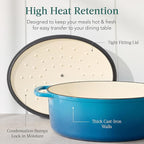 Best Choice Products Oval 7.5 Quart Enamel Cast-Iron Dutch Oven, Heavy-Duty Pre-Seasoned for Baking, Cooking w/Side Handles – Blue